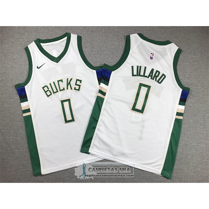 Camiseta Nino Milwaukee Bucks Damian Lillard NO 0 Association 2022-23 Blanco